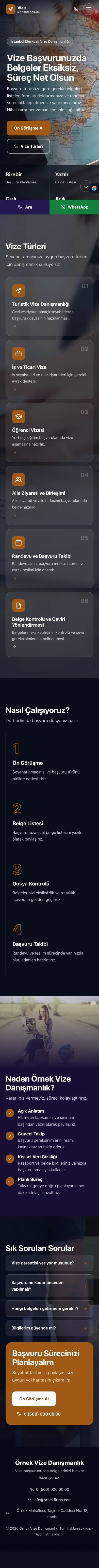 Tam Ekran Lacivert Turuncu – Vize Danışmanlığı Web Sitesi mobil görünümü