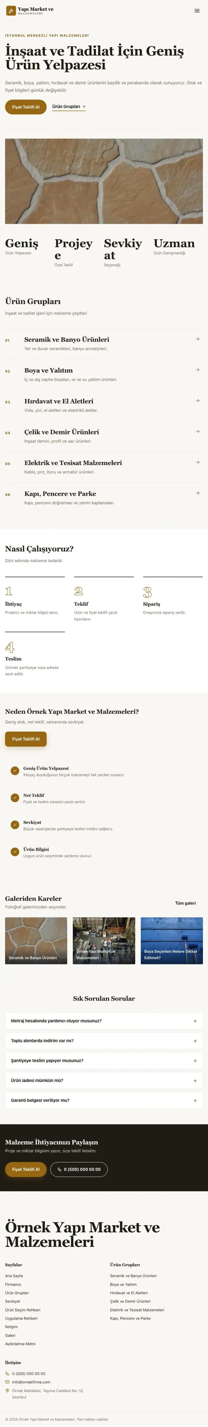 Editoryal Kahve Turuncu – Yapı Malzemeleri Web Sitesi tablet görünümü