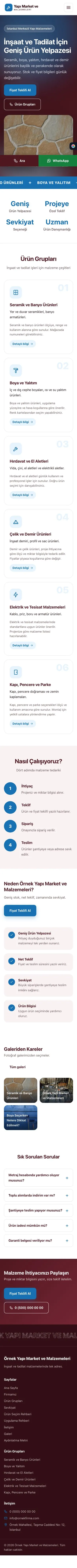 Hareketli Bordo Mavi – Yapı Malzemeleri Web Sitesi mobil görünümü