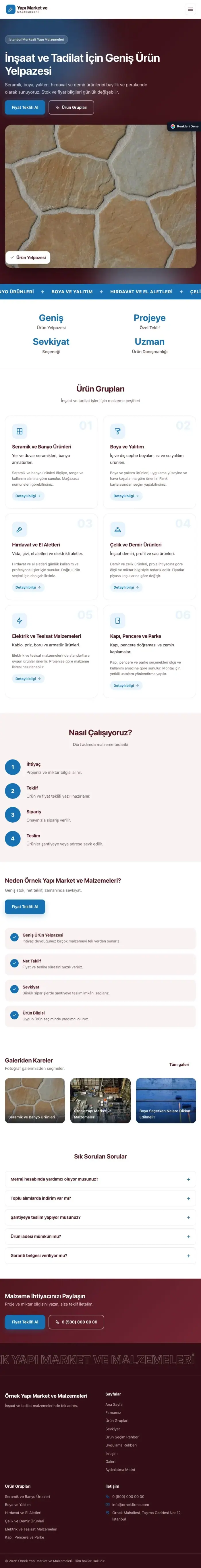 Hareketli Bordo Mavi – Yapı Malzemeleri Web Sitesi tablet görünümü