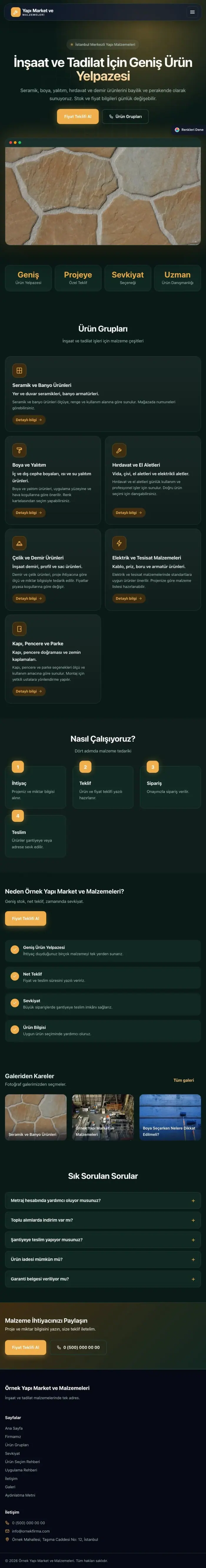 Koyu Modern Petrol Turuncu – Yapı Malzemeleri Web Sitesi tablet görünümü