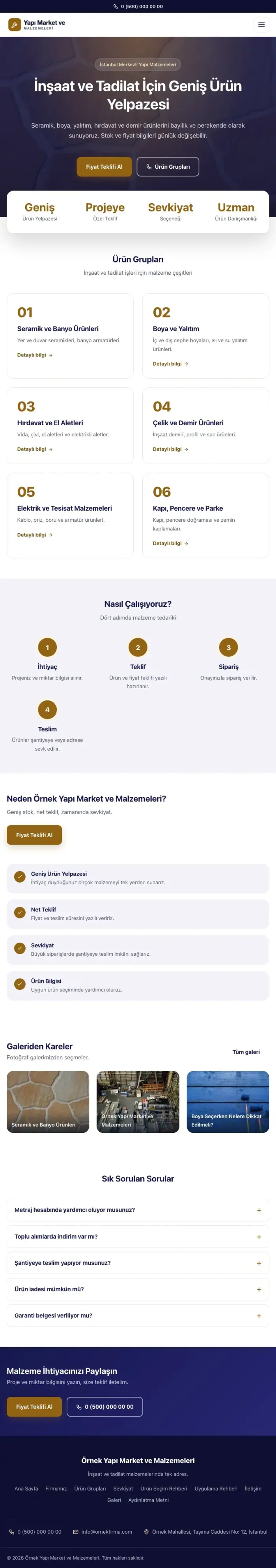 Merkez Lacivert Turuncu – Yapı Malzemeleri Web Sitesi tablet görünümü