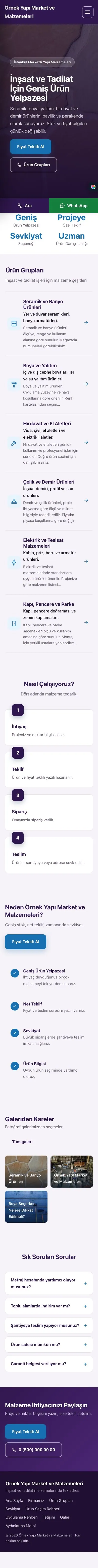 Sol Menü Mor Mavi – Yapı Malzemeleri Web Sitesi mobil görünümü