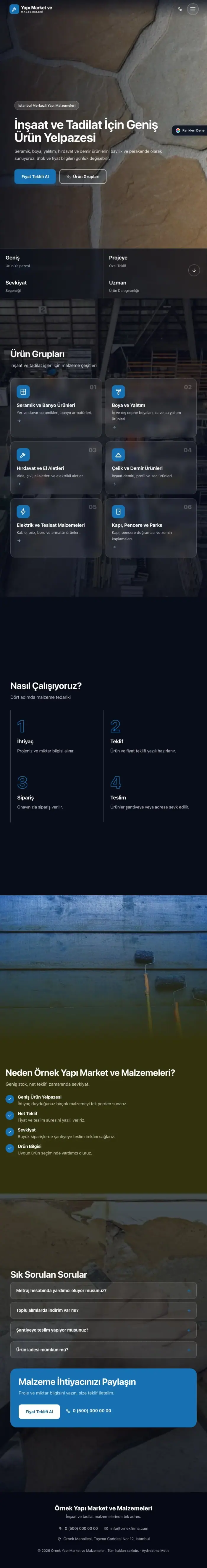 Tam Ekran Zeytin Mavi – Yapı Malzemeleri Web Sitesi tablet görünümü