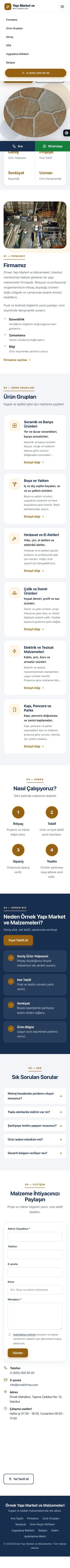 Tek Sayfa Mavi Turuncu – Yapı Malzemeleri Web Sitesi mobil görünümü