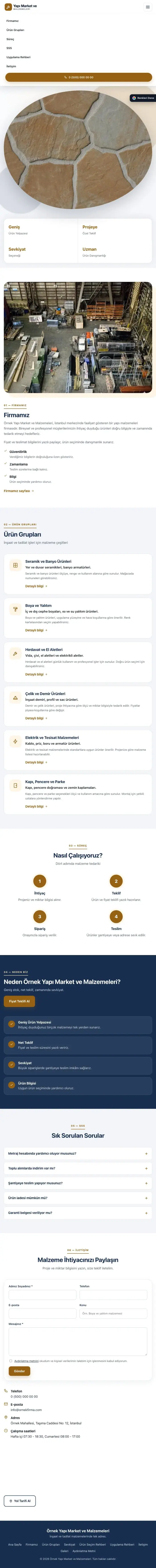 Tek Sayfa Mavi Turuncu – Yapı Malzemeleri Web Sitesi tablet görünümü