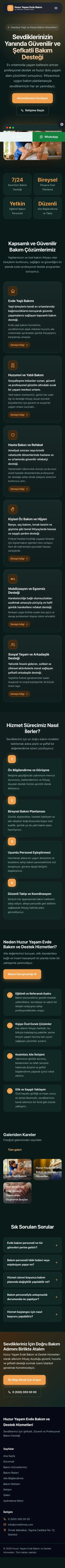 Koyu Modern Petrol Turuncu – Yaşlı ve Evde Bakım Web Sitesi mobil görünümü