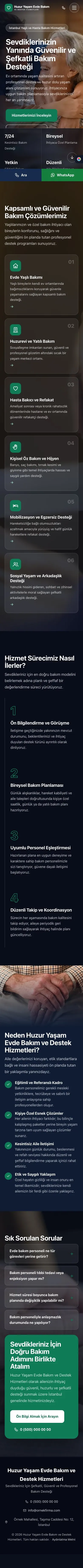Tam Ekran Mavi Turkuaz – Yaşlı ve Evde Bakım Web Sitesi mobil görünümü