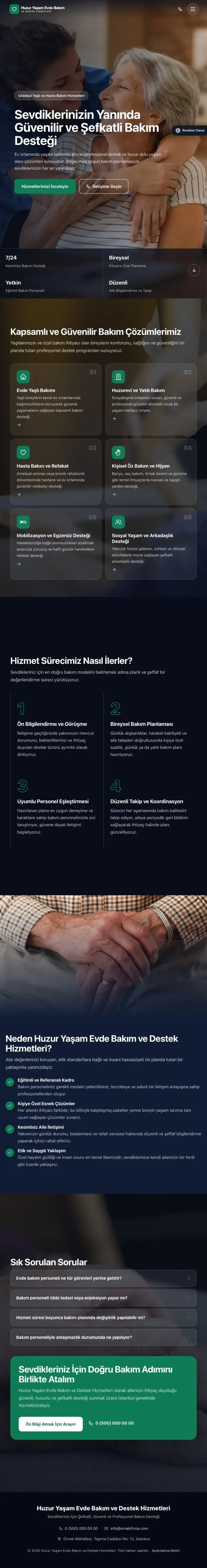 Tam Ekran Mavi Turkuaz – Yaşlı ve Evde Bakım Web Sitesi tablet görünümü