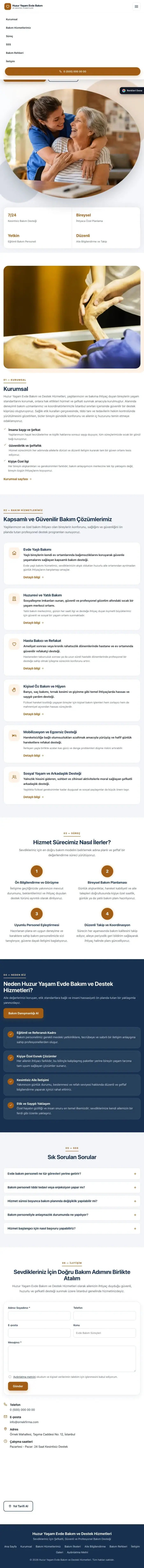Tek Sayfa Mavi Turuncu – Yaşlı ve Evde Bakım Web Sitesi tablet görünümü