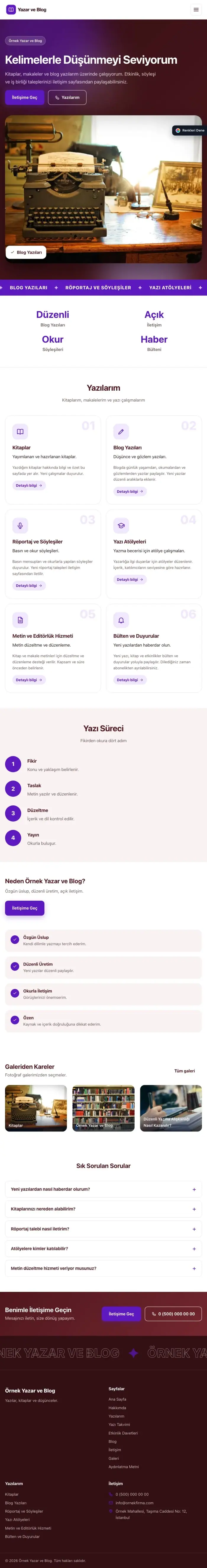 Hareketli Bordo Mor – Yazar ve Blog Web Sitesi tablet görünümü