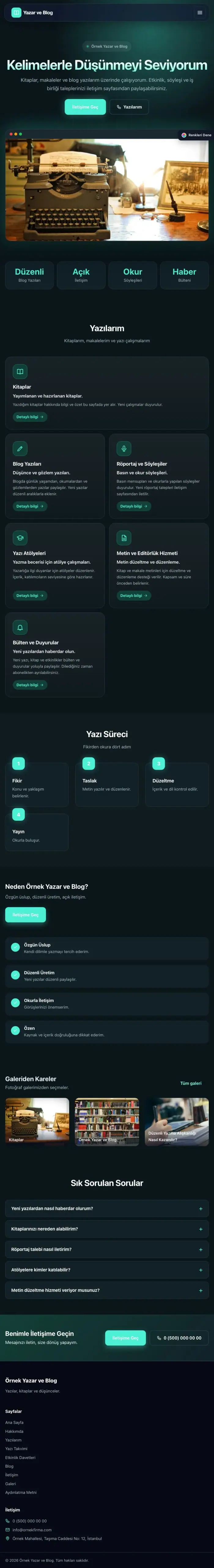 Koyu Modern Mavi Turkuaz – Yazar ve Blog Web Sitesi tablet görünümü