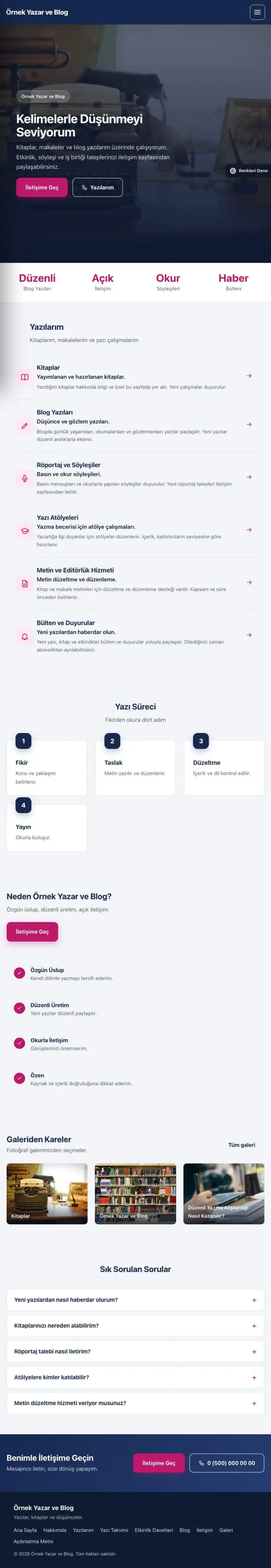 Sol Menü Mavi Pembe – Yazar ve Blog Web Sitesi tablet görünümü