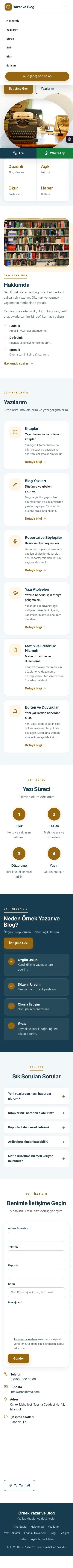Tek Sayfa Mavi Turuncu – Yazar ve Blog Web Sitesi mobil görünümü