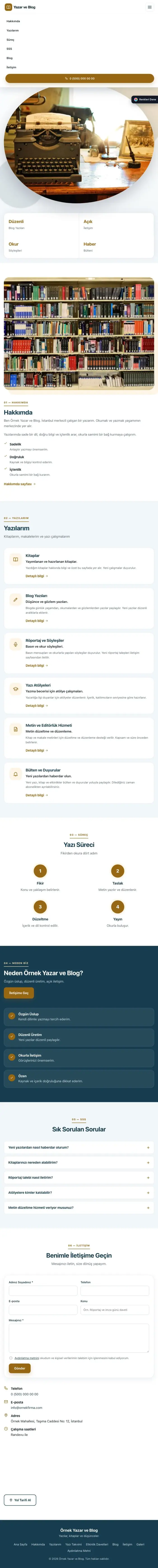 Tek Sayfa Mavi Turuncu – Yazar ve Blog Web Sitesi tablet görünümü
