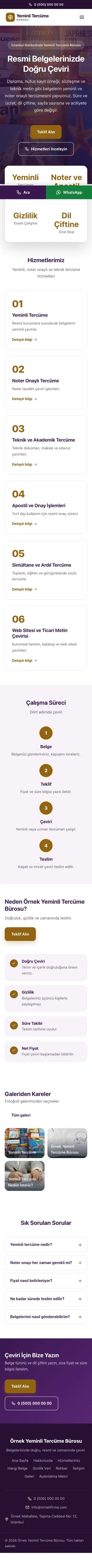 Merkez Mor Turuncu – Yeminli Tercüme Bürosu Web Sitesi mobil görünümü