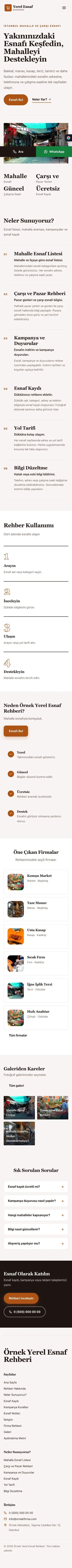 Dergi Editoryal Bordo Turuncu – Yerel Esnaf Rehberi Web Sitesi mobil görünümü