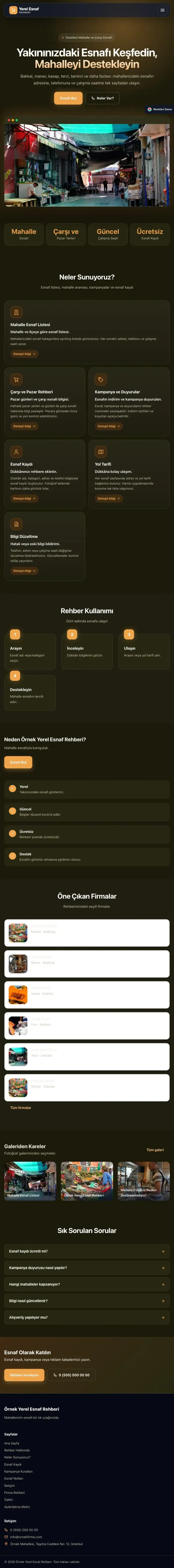 Koyu Modern Zeytin Turuncu – Yerel Esnaf Rehberi Web Sitesi tablet görünümü