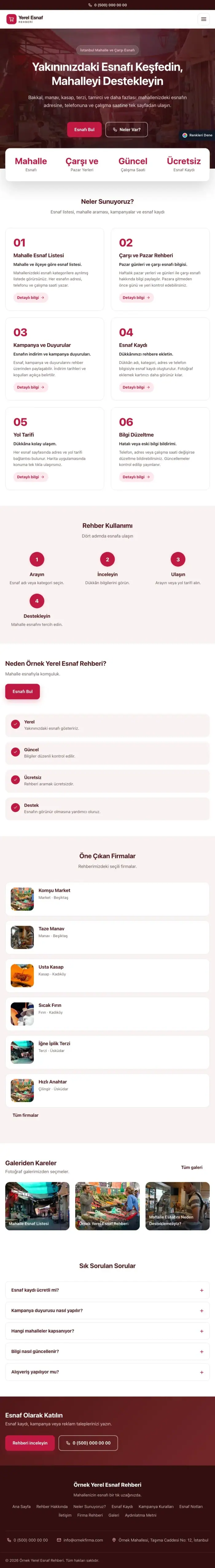 Merkez Bordo Kırmızı – Yerel Esnaf Rehberi Web Sitesi tablet görünümü