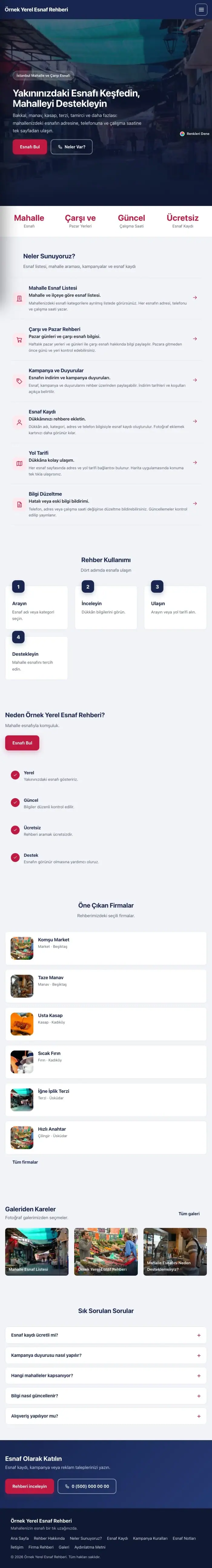 Sol Menü Lacivert Kırmızı – Yerel Esnaf Rehberi Web Sitesi tablet görünümü
