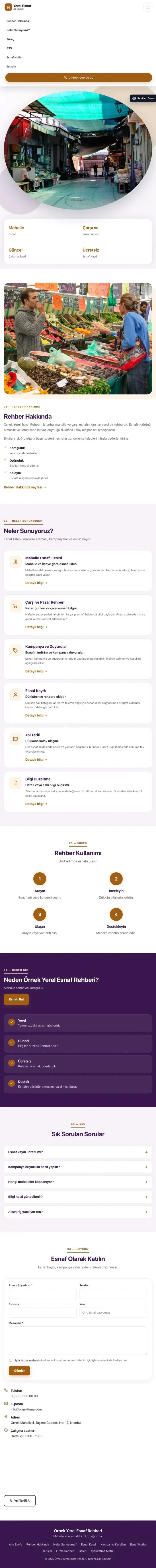 Tek Sayfa Mor Turuncu – Yerel Esnaf Rehberi Web Sitesi tablet görünümü