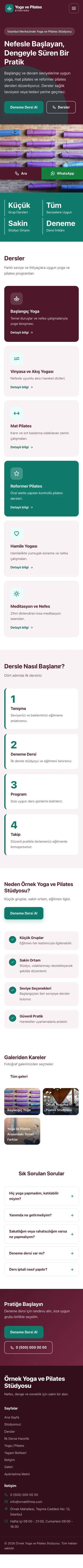 Blok Bordo Turkuaz – Yoga ve Pilates Web Sitesi mobil görünümü