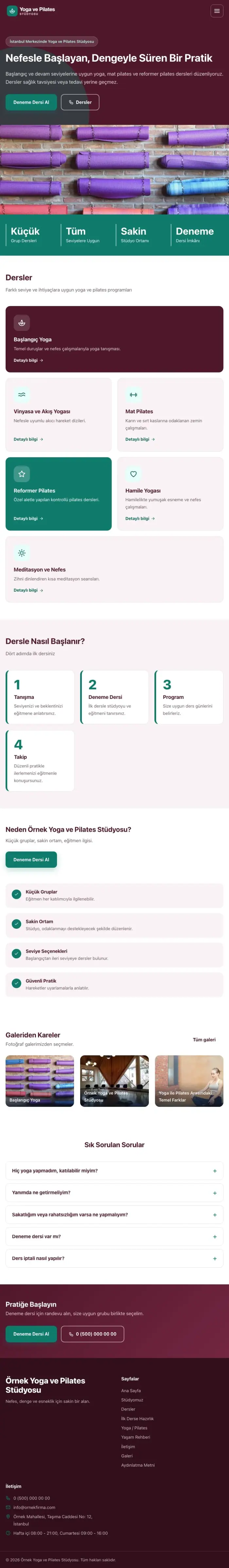 Blok Bordo Turkuaz – Yoga ve Pilates Web Sitesi tablet görünümü