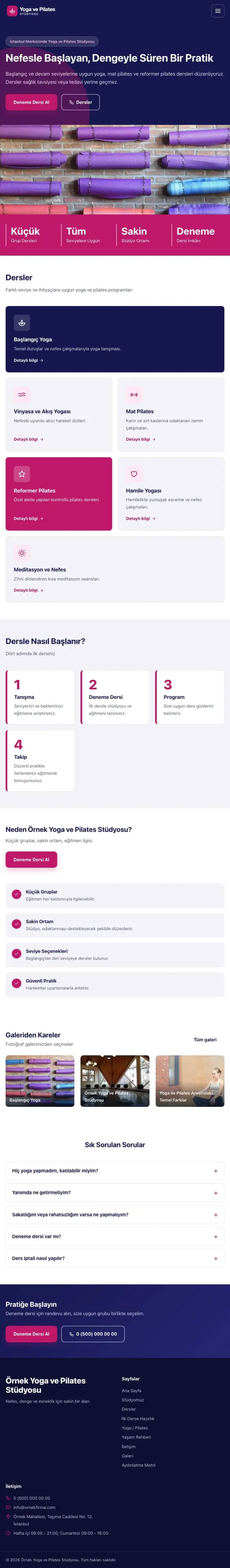 Blok Lacivert Pembe – Yoga ve Pilates Web Sitesi tablet görünümü
