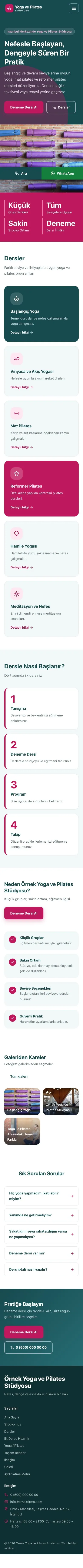 Blok Petrol Pembe – Yoga ve Pilates Web Sitesi mobil görünümü