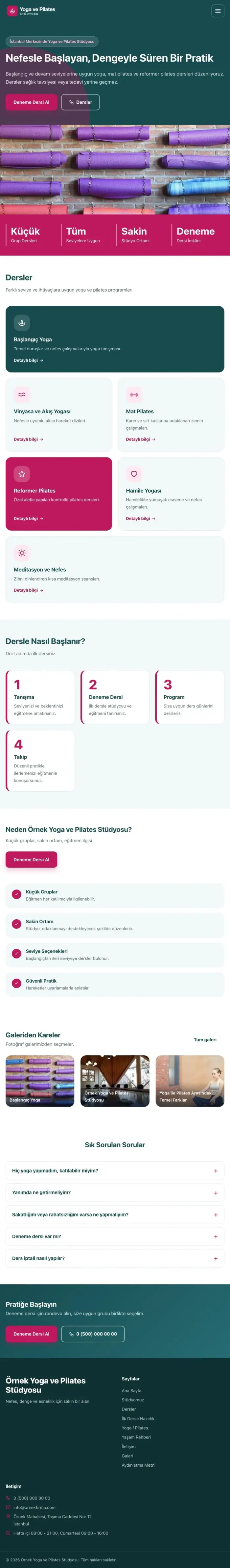 Blok Petrol Pembe – Yoga ve Pilates Web Sitesi tablet görünümü