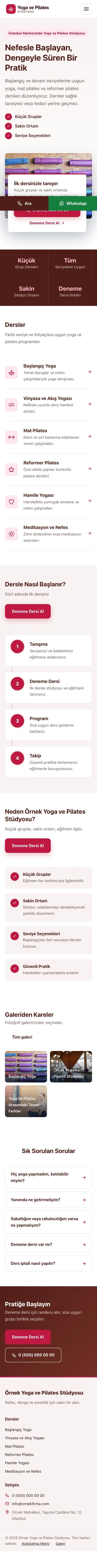 Bölünmüş Bordo Kırmızı – Yoga ve Pilates Web Sitesi mobil görünümü