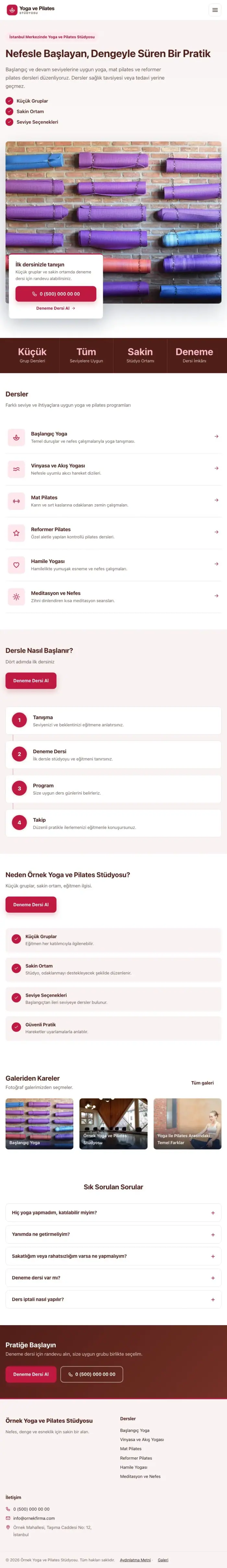 Bölünmüş Bordo Kırmızı – Yoga ve Pilates Web Sitesi tablet görünümü