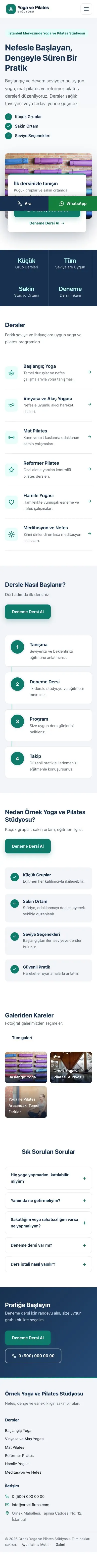 Bölünmüş Mavi Turkuaz – Yoga ve Pilates Web Sitesi mobil görünümü