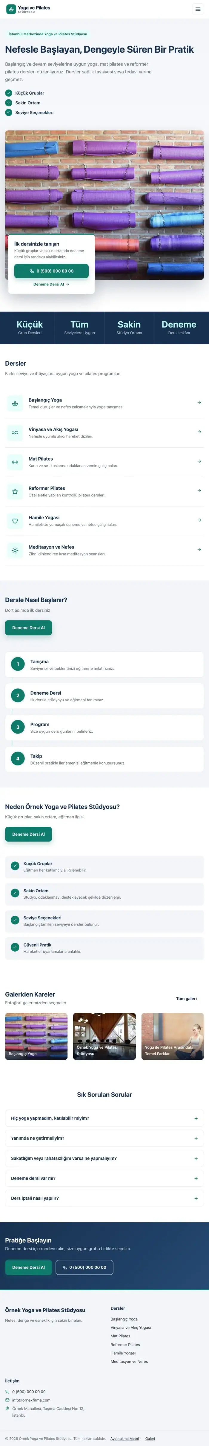 Bölünmüş Mavi Turkuaz – Yoga ve Pilates Web Sitesi tablet görünümü