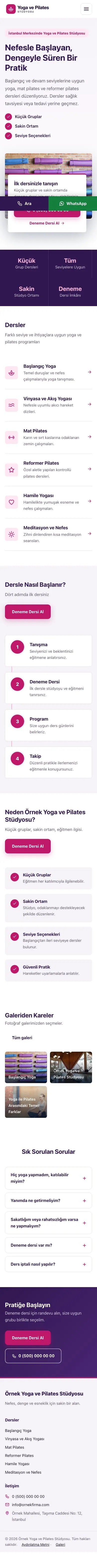 Bölünmüş Mor Pembe – Yoga ve Pilates Web Sitesi mobil görünümü