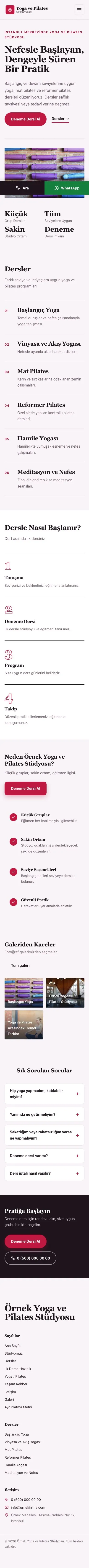 Editoryal Erik Kırmızı – Yoga ve Pilates Web Sitesi mobil görünümü