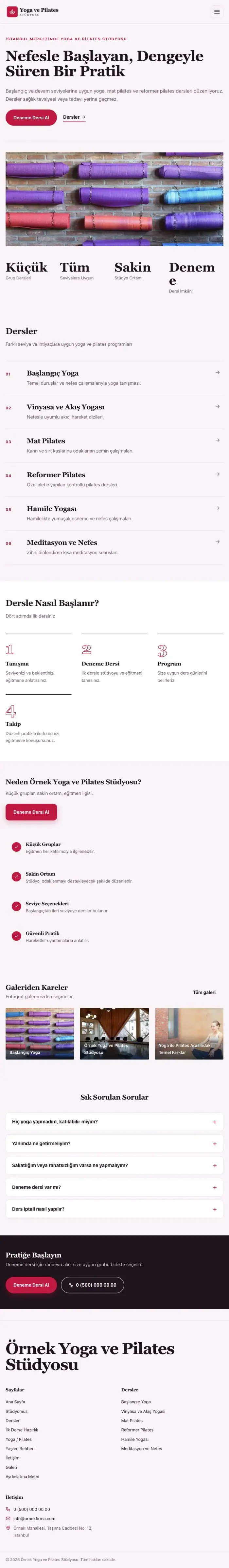 Editoryal Erik Kırmızı – Yoga ve Pilates Web Sitesi tablet görünümü