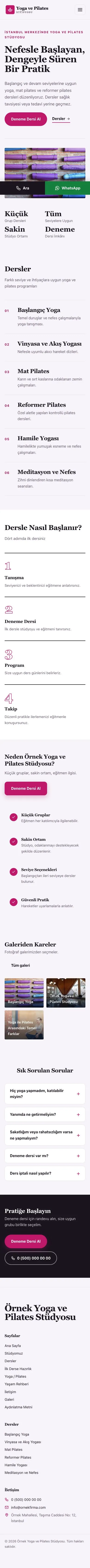 Editoryal Mor Pembe – Yoga ve Pilates Web Sitesi mobil görünümü