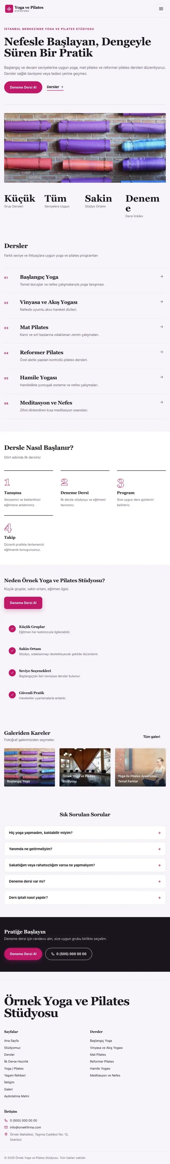Editoryal Mor Pembe – Yoga ve Pilates Web Sitesi tablet görünümü