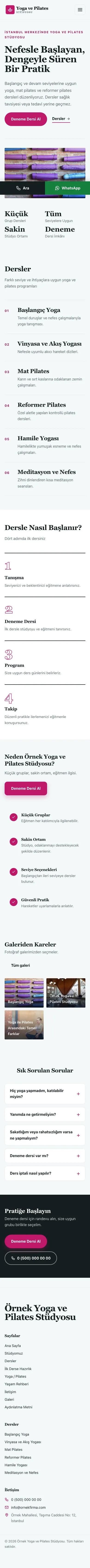 Editoryal Petrol Pembe – Yoga ve Pilates Web Sitesi mobil görünümü