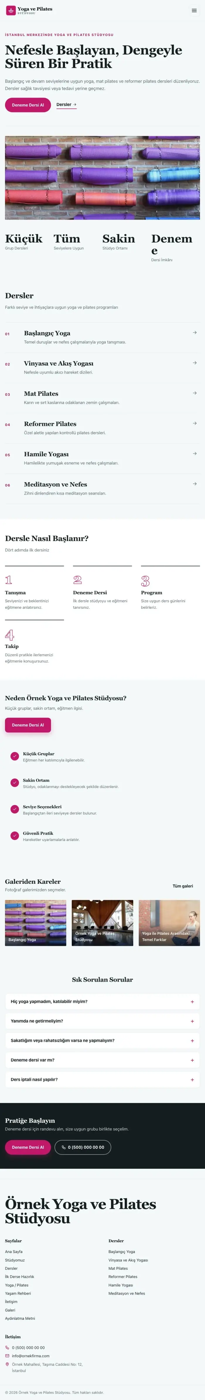 Editoryal Petrol Pembe – Yoga ve Pilates Web Sitesi tablet görünümü