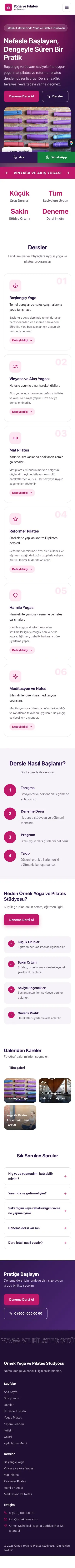 Hareketli Mor Pembe – Yoga ve Pilates Web Sitesi mobil görünümü