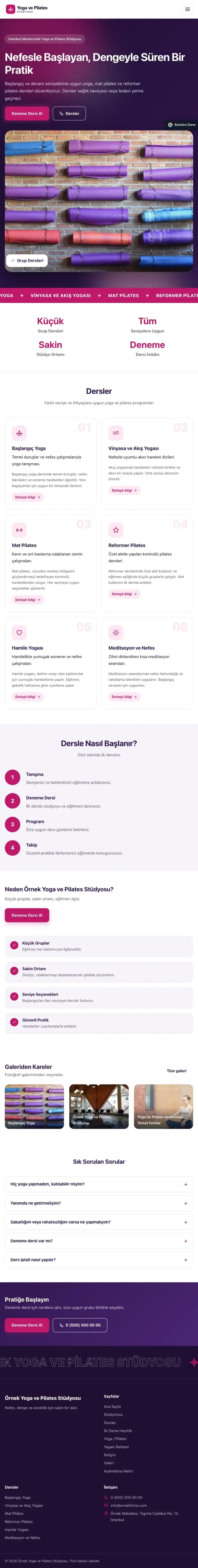 Hareketli Mor Pembe – Yoga ve Pilates Web Sitesi tablet görünümü