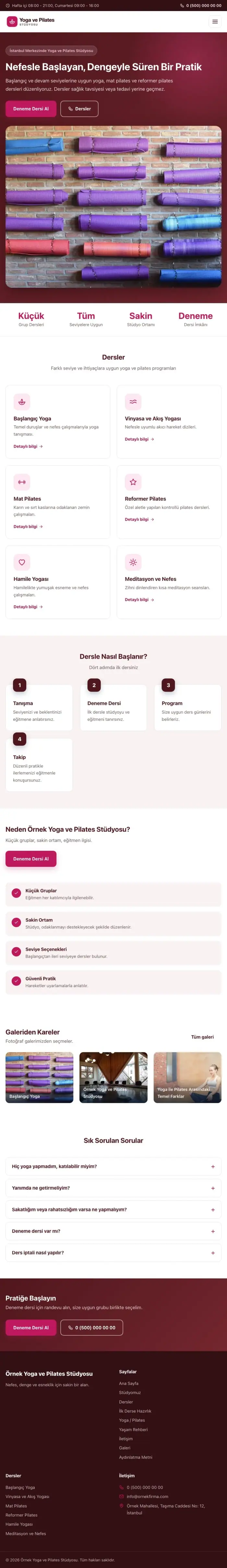 Klasik Bordo Pembe – Yoga ve Pilates Web Sitesi tablet görünümü
