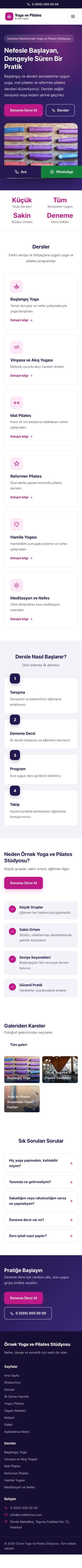 Klasik Lacivert Pembe – Yoga ve Pilates Web Sitesi mobil görünümü