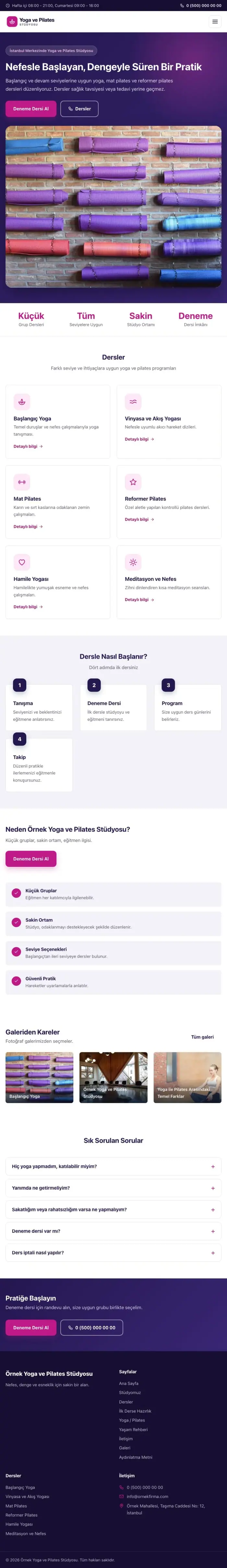 Klasik Lacivert Pembe – Yoga ve Pilates Web Sitesi tablet görünümü