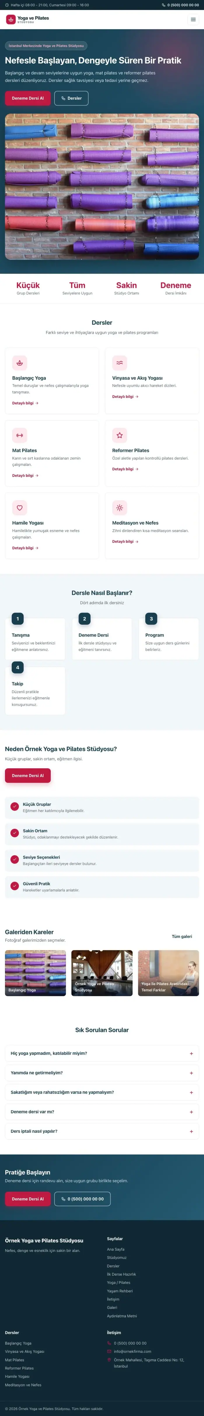 Klasik Mavi Kırmızı – Yoga ve Pilates Web Sitesi tablet görünümü