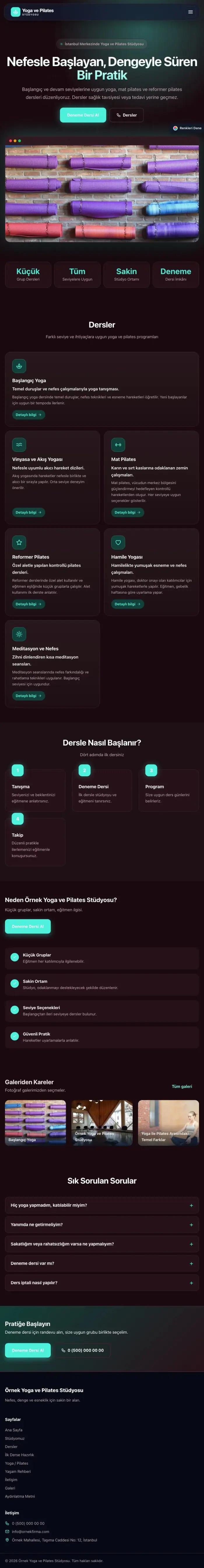 Koyu Modern Bordo Turkuaz – Yoga ve Pilates Web Sitesi tablet görünümü