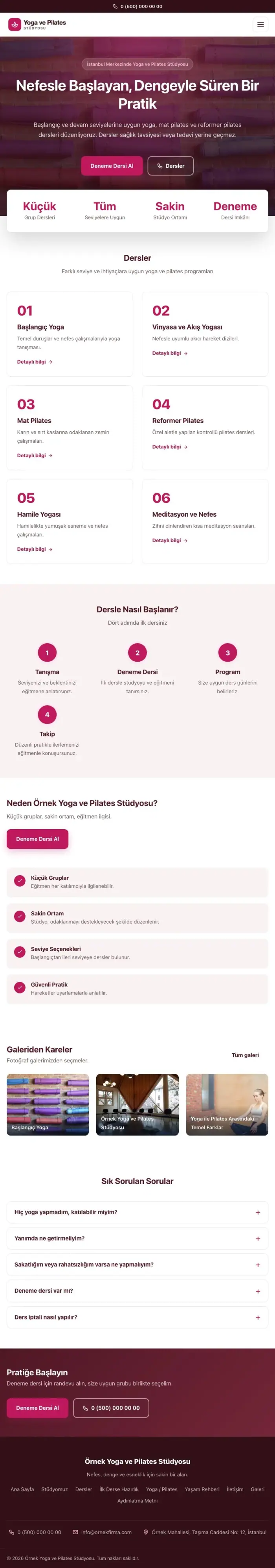 Merkez Bordo Pembe – Yoga ve Pilates Web Sitesi tablet görünümü