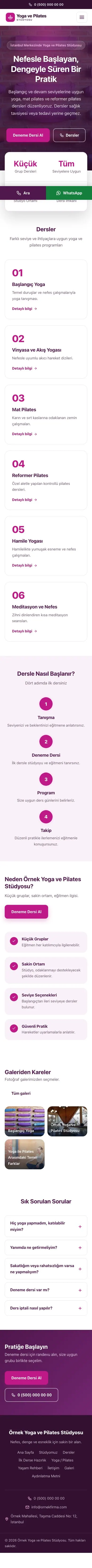 Merkez Erik Pembe – Yoga ve Pilates Web Sitesi mobil görünümü
